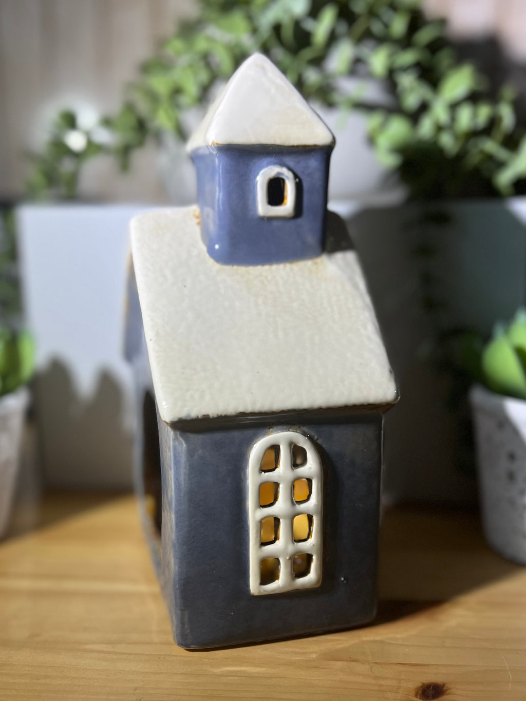Small Ceramic Church Tea Light Holder with a Bell Tower