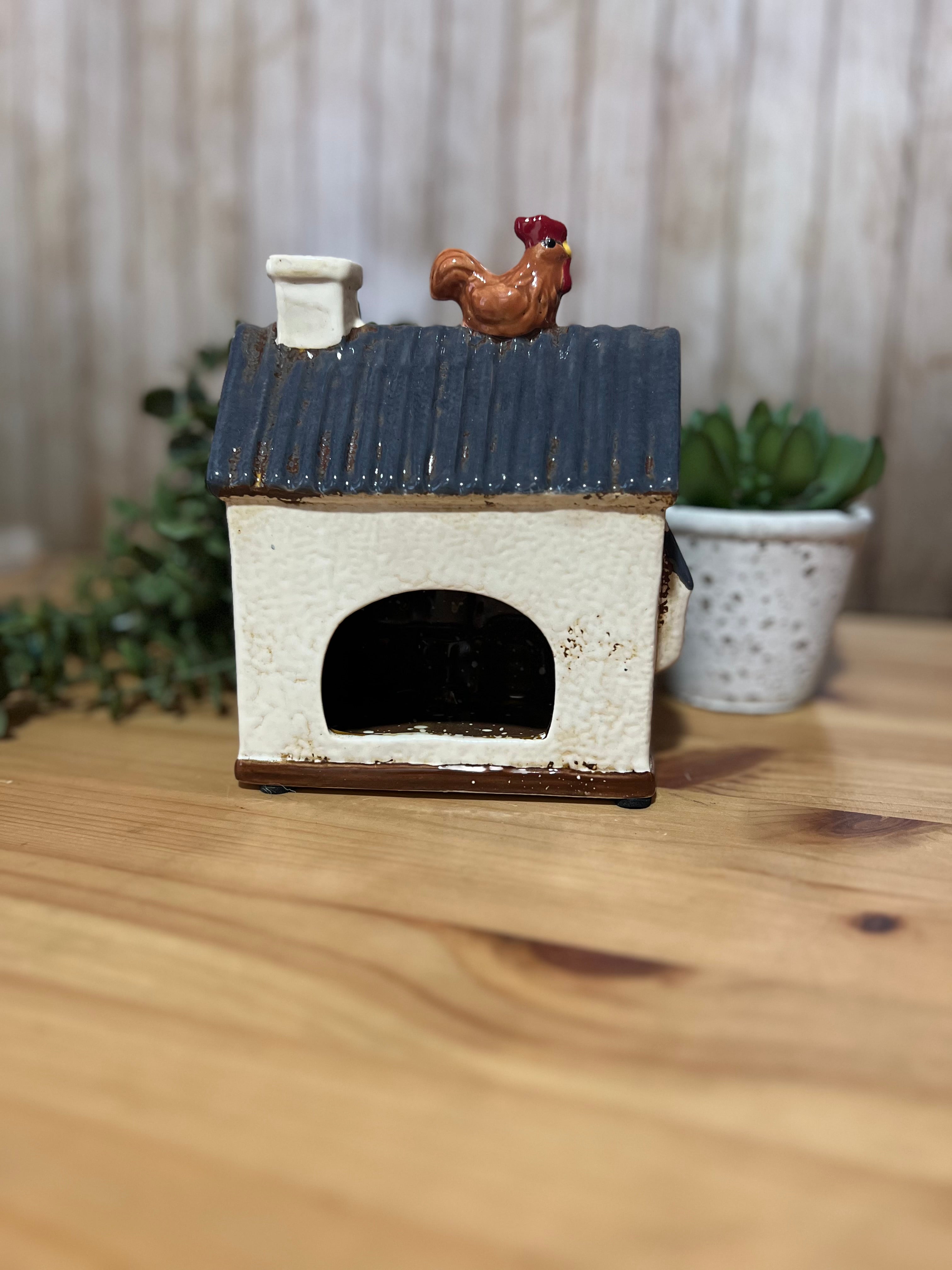 Fresh Eggs Chicken Coop Themed Tea Light Holder with Lots of Chicken Detail