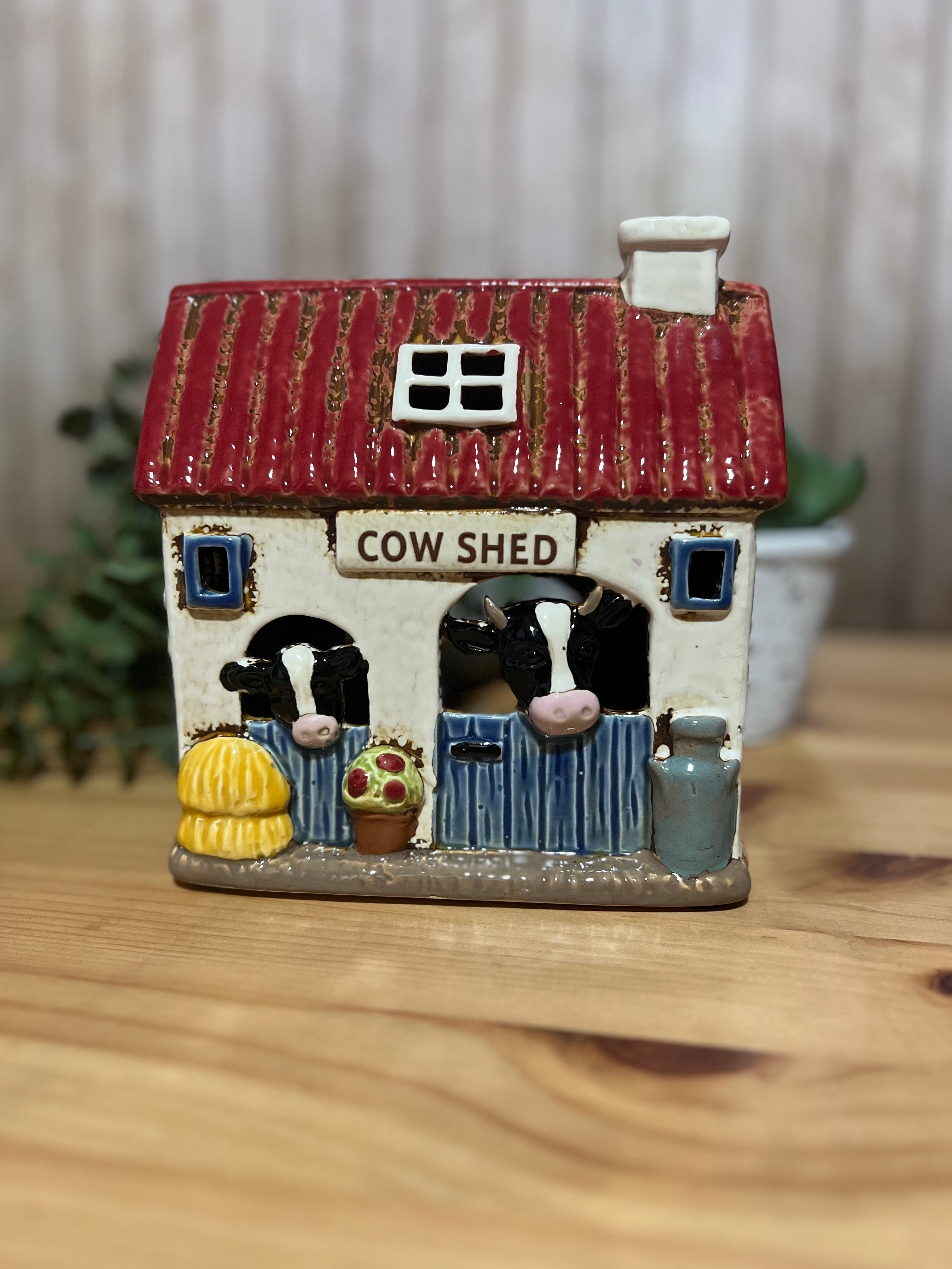 Cow Shed Themed Ceramic Tea Light Holder House Lots of Detail