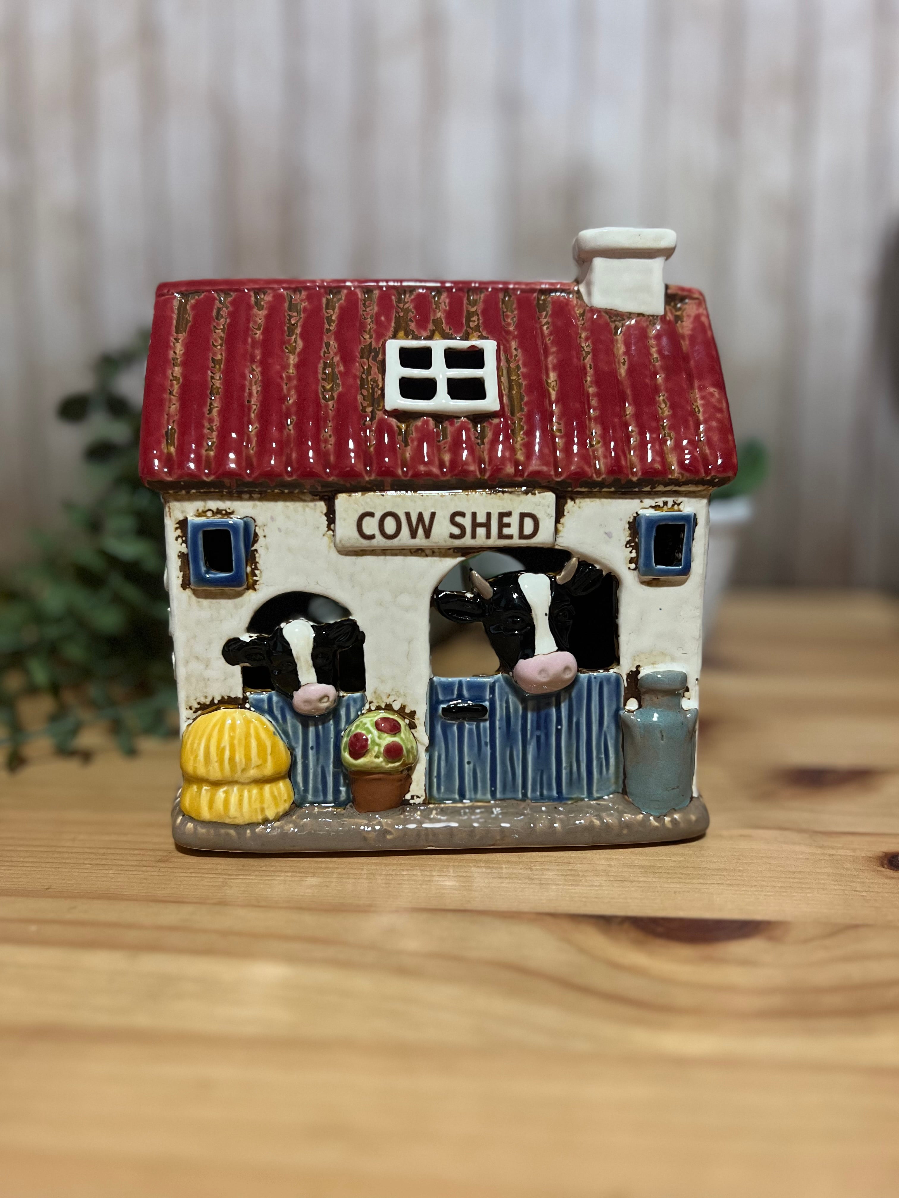 Cow Shed Themed Ceramic Tea Light Holder House Lots of Detail