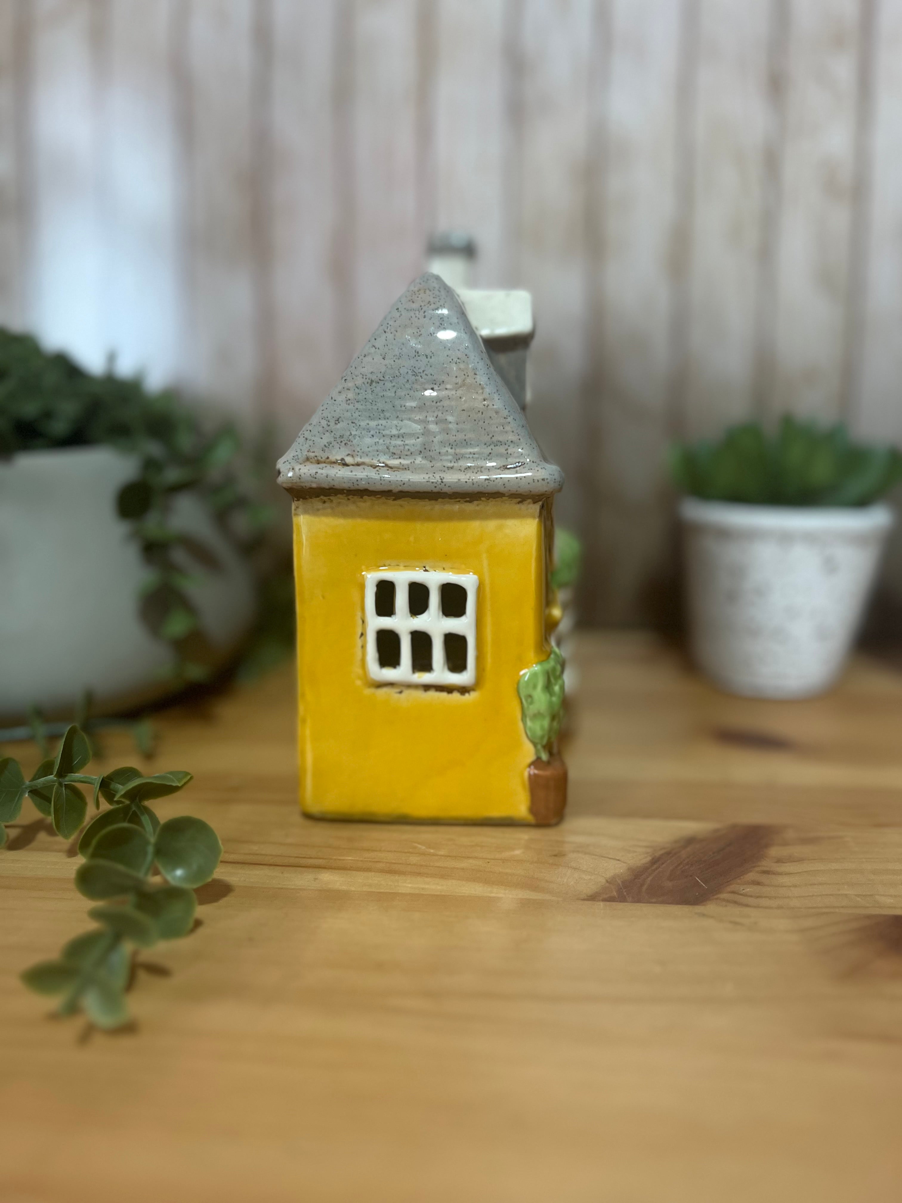 3 Dorma Bay Window Glazed Ceramic Tea Light Holder House