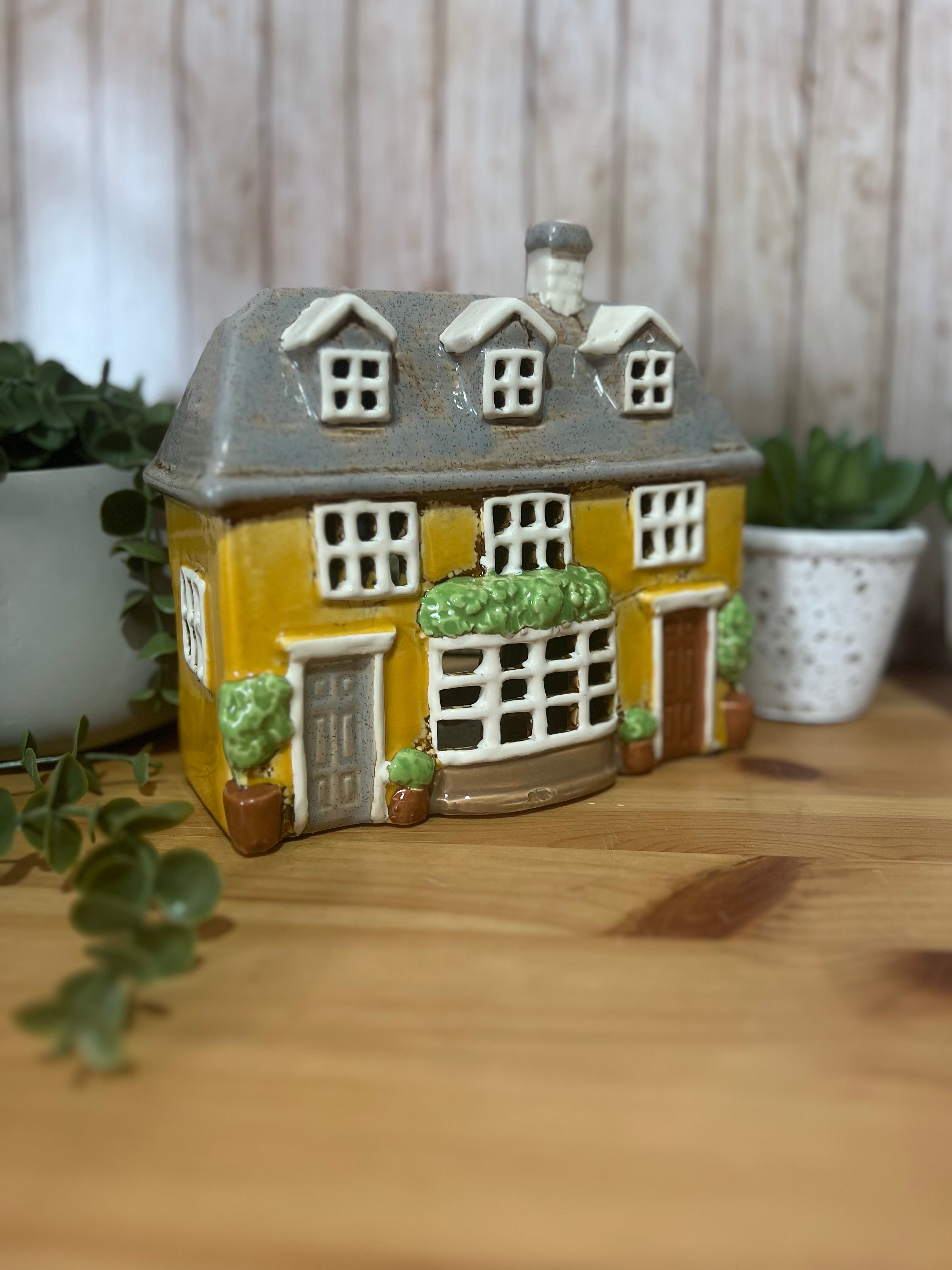 3 Dorma Bay Window Glazed Ceramic Tea Light Holder House