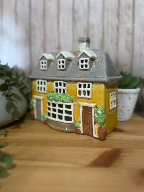 3 Dorma Bay Window Glazed Ceramic Tea Light Holder House