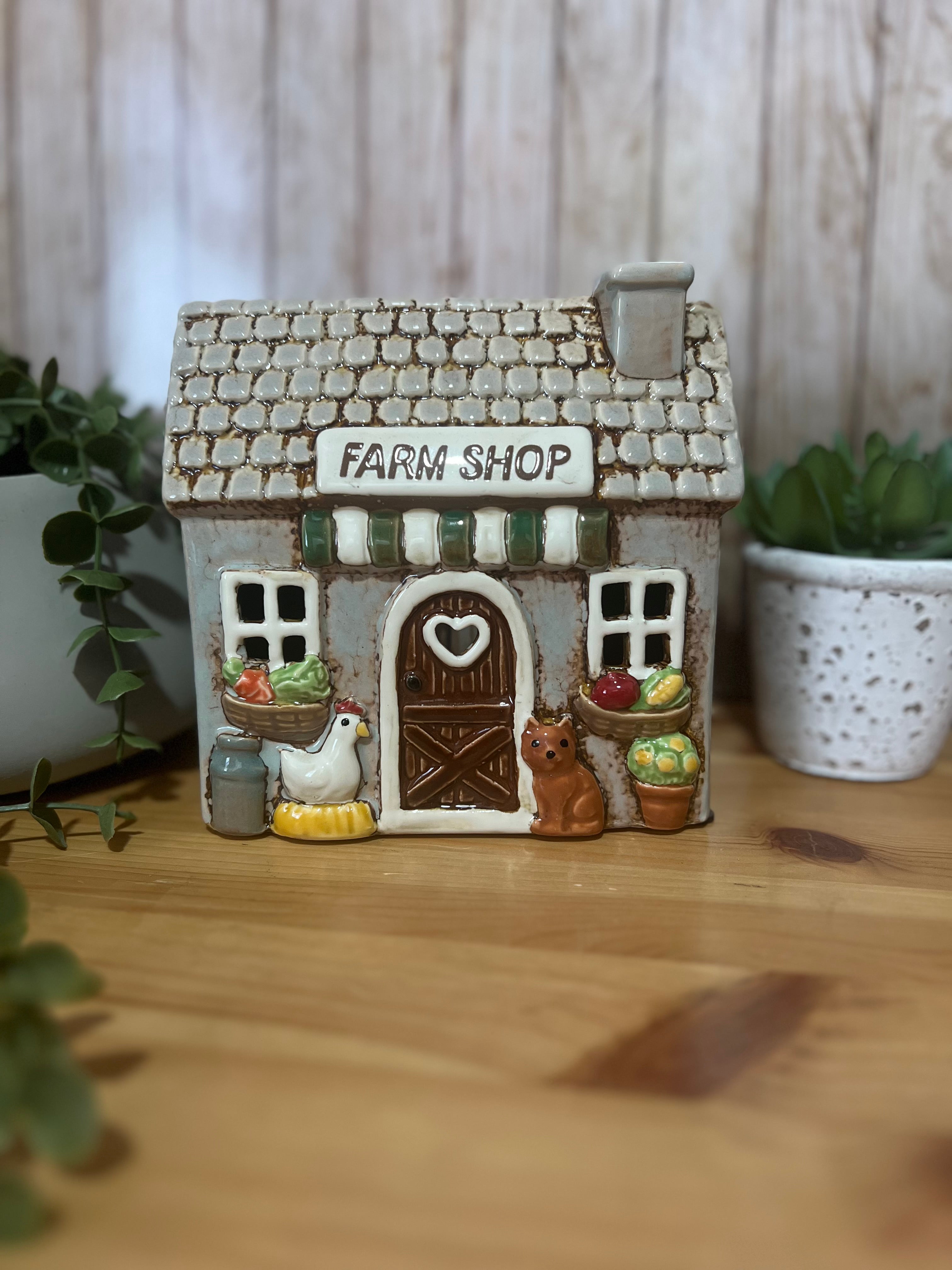 Farm Shop Themed Glazed Ceramic Tea Light Holder