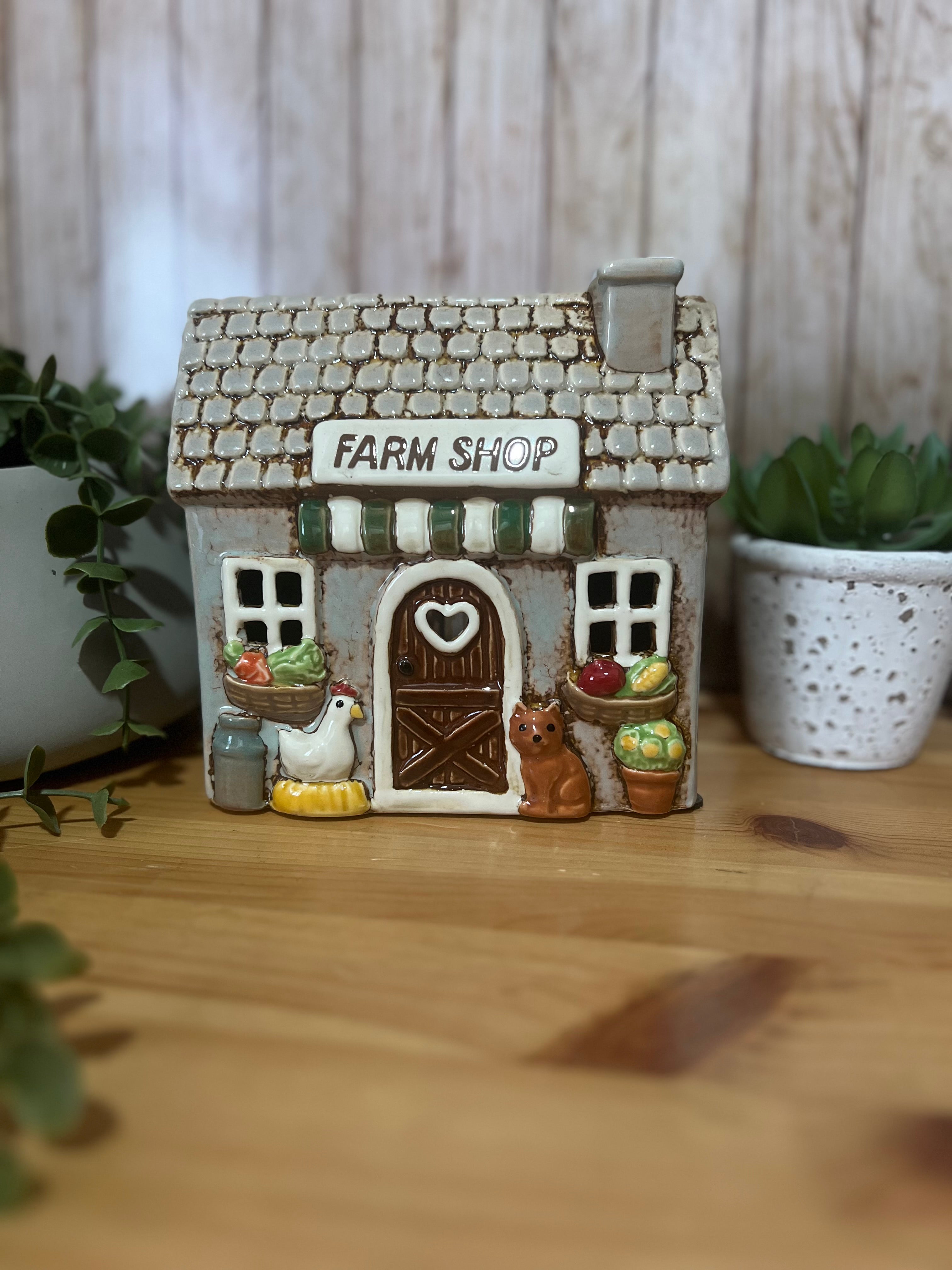 Farm Shop Themed Glazed Ceramic Tea Light Holder