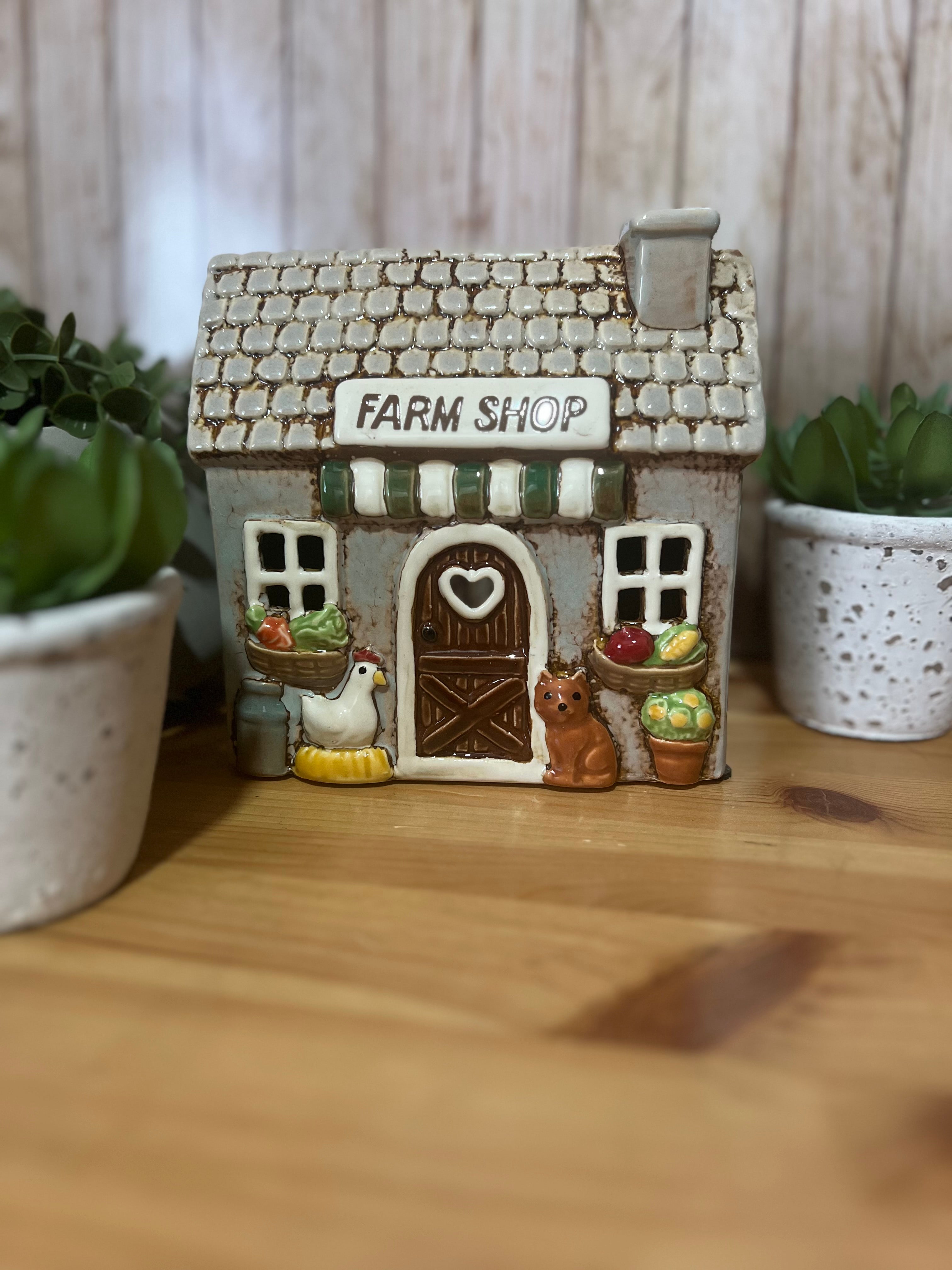 Farm Shop Themed Glazed Ceramic Tea Light Holder