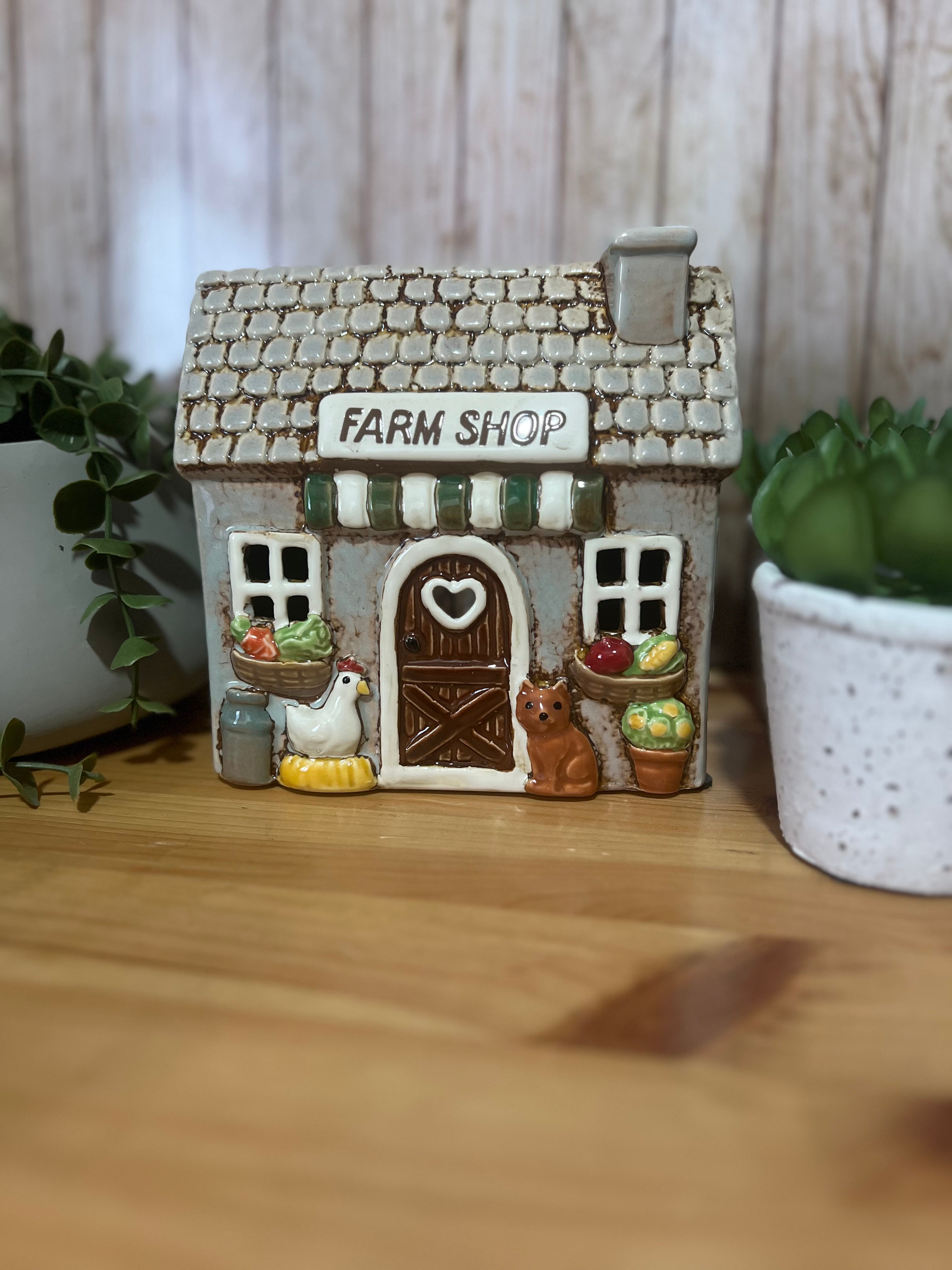 Farm Shop Themed Glazed Ceramic Tea Light Holder