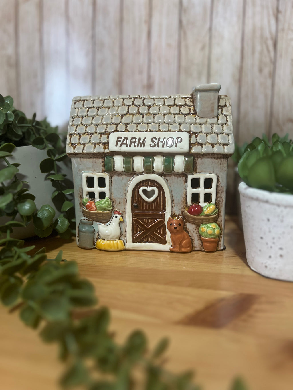 Farm Shop Themed Glazed Ceramic Tea Light Holder