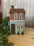 Tall Glazed Ceramic with Awning Tea Light Holder House