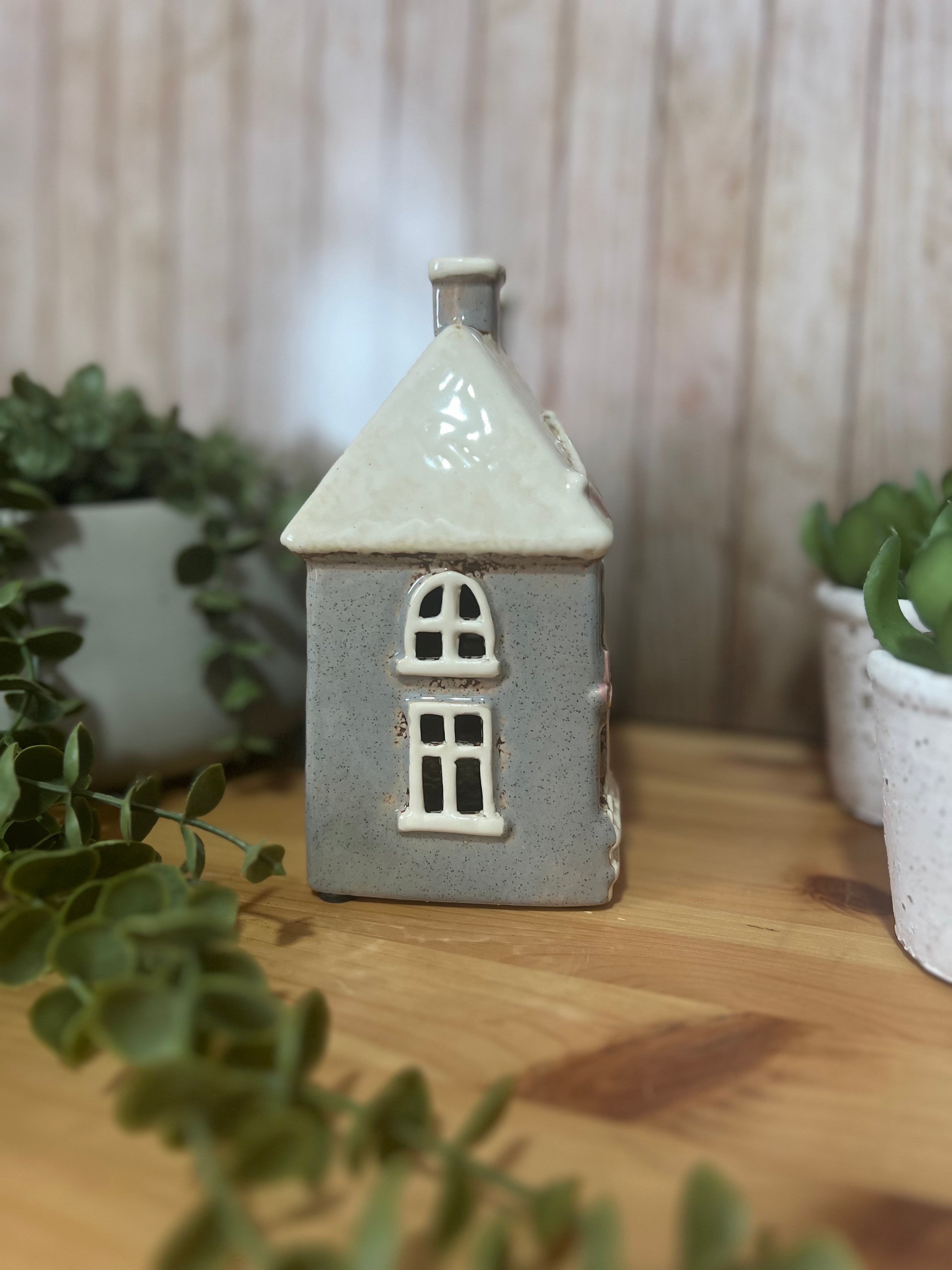 Bunting and Butterfly Covered Glazed Ceramic Tea Light House