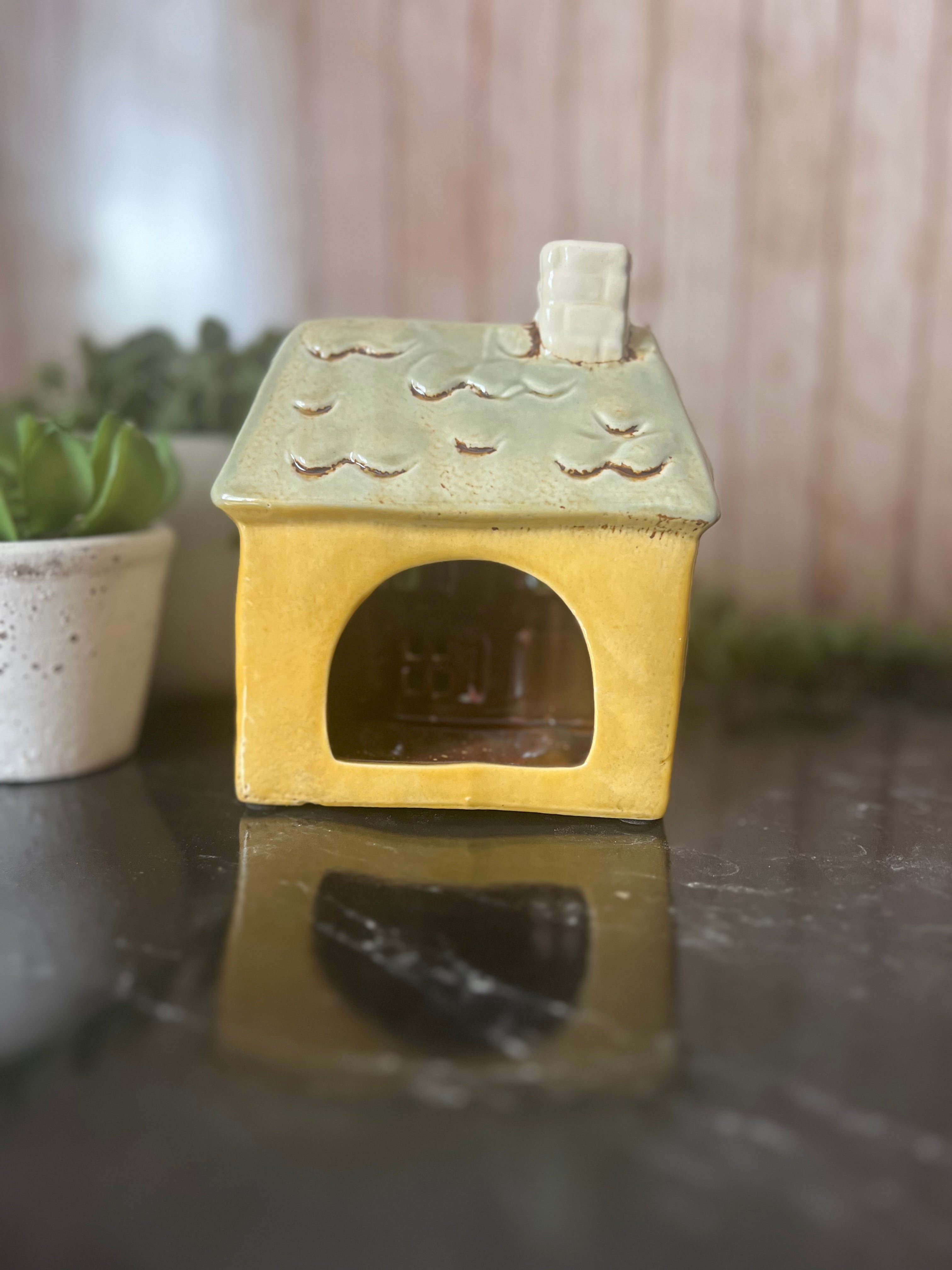 Ceramic Glazed Yellow Shuttered Window House Tea Light Holder
