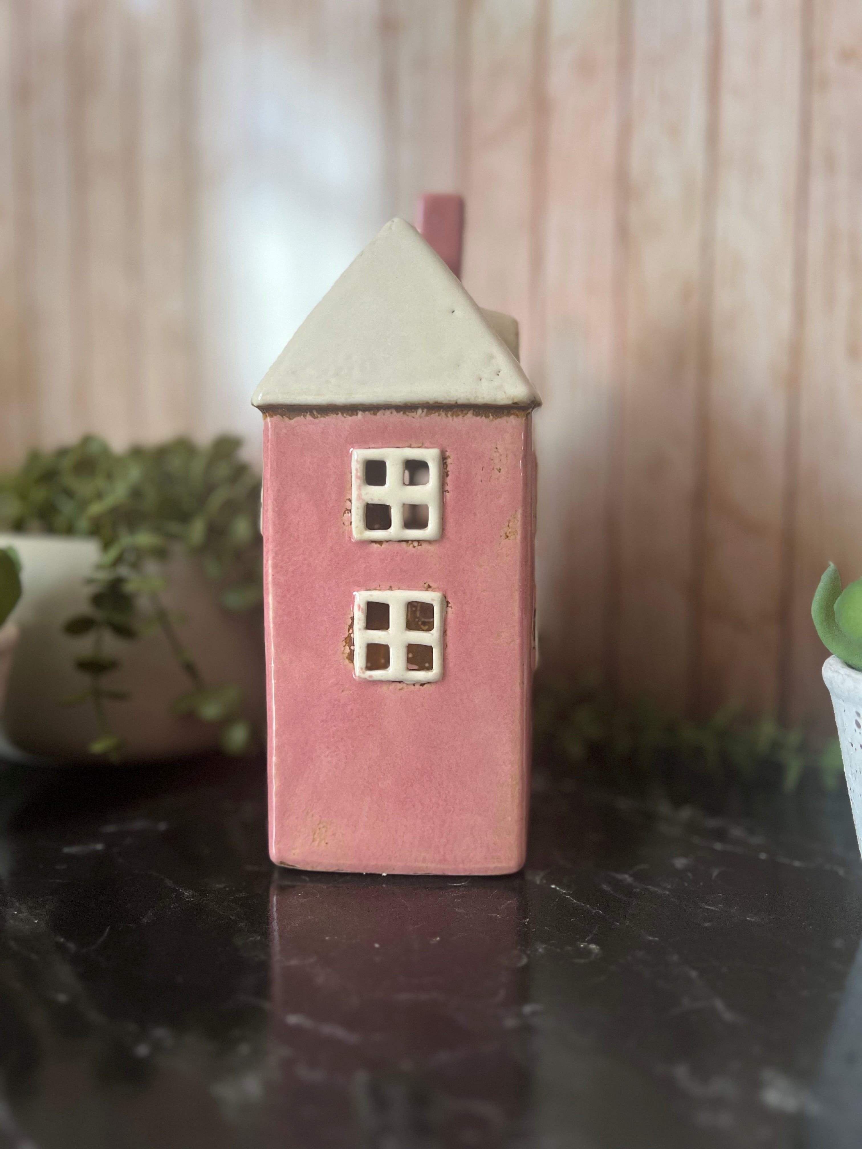 Tall Pink House Tea Light Holder