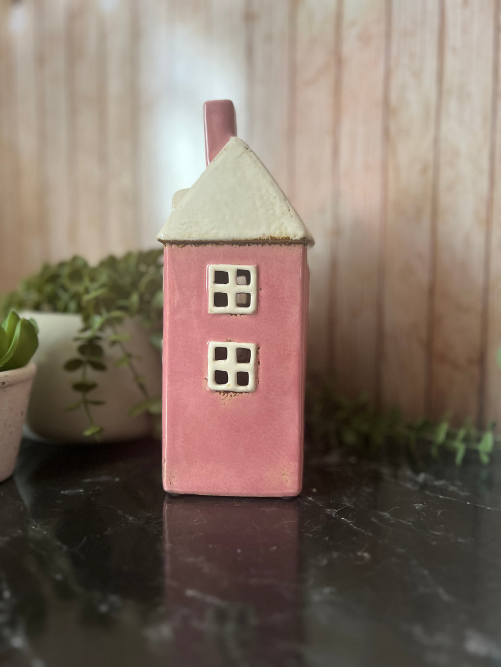 Tall Pink House Tea Light Holder