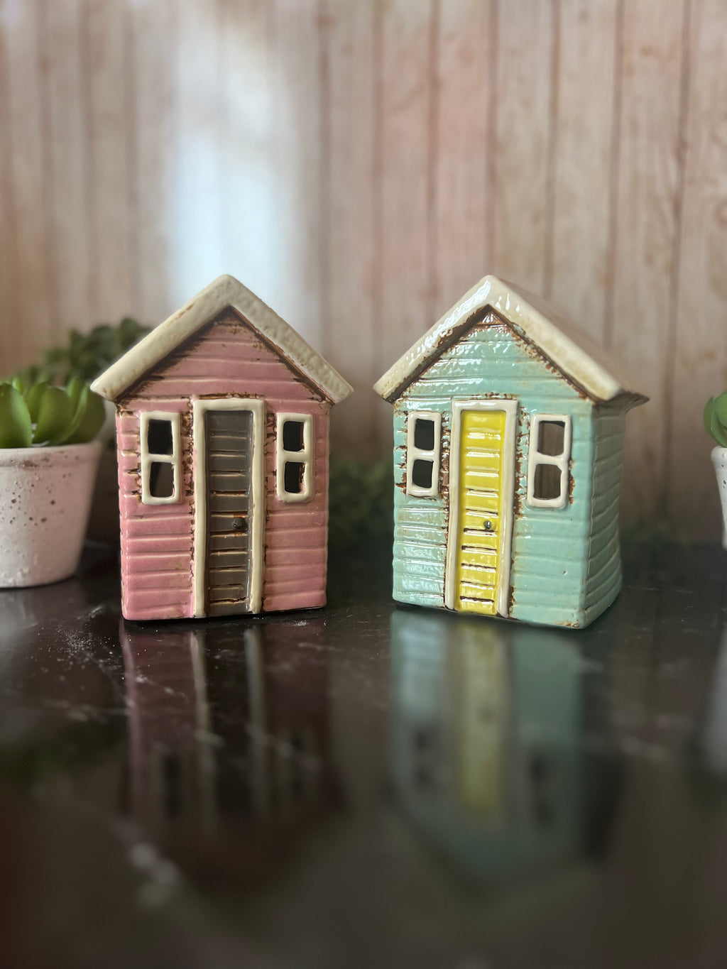 Little Ceramic Beach House Themed Tea Light Holders Aqua Blue or Pink