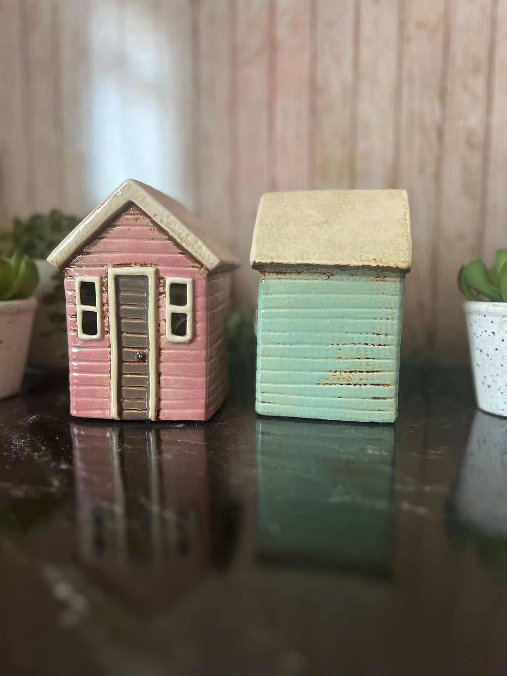Little Ceramic Beach House Themed Tea Light Holders Aqua Blue or Pink