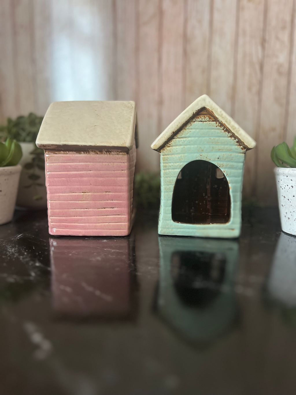 Little Ceramic Beach House Themed Tea Light Holders Aqua Blue or Pink