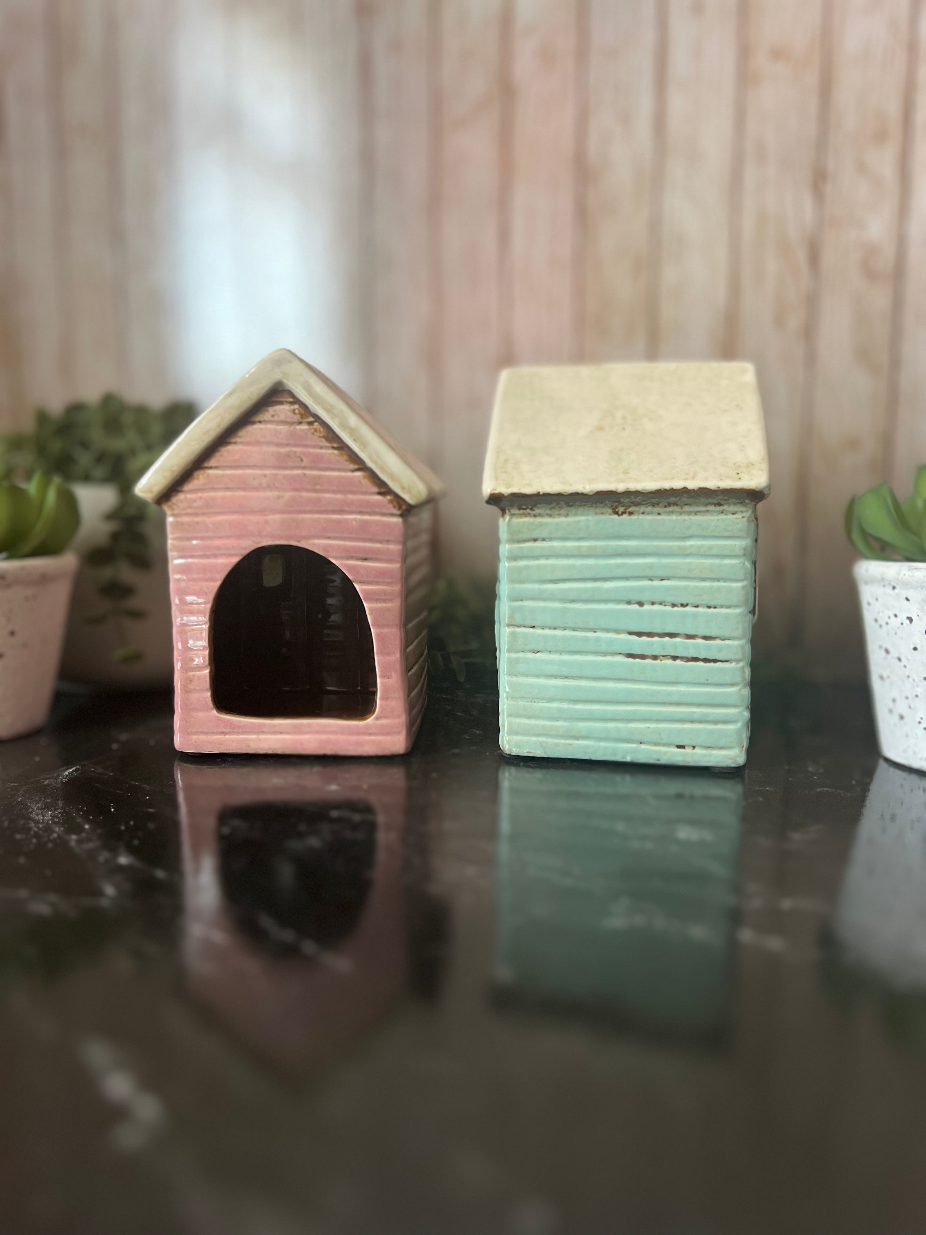 Little Ceramic Beach House Themed Tea Light Holders Aqua Blue or Pink