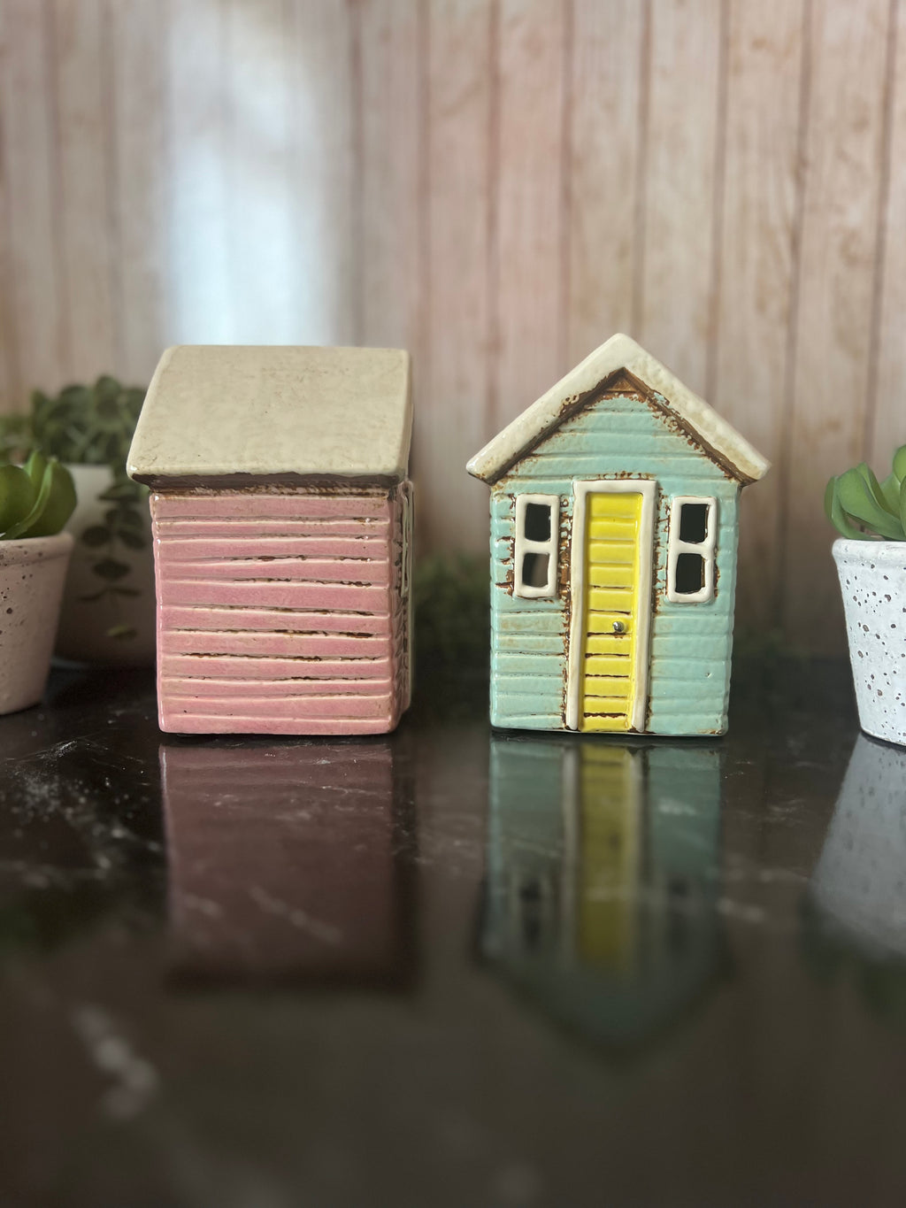 Little Ceramic Beach House Themed Tea Light Holders Aqua Blue or Pink