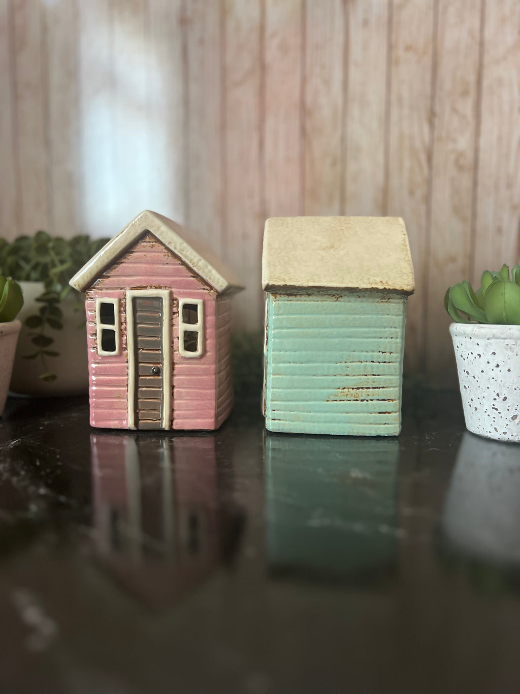 Little Ceramic Beach House Themed Tea Light Holders Aqua Blue or Pink