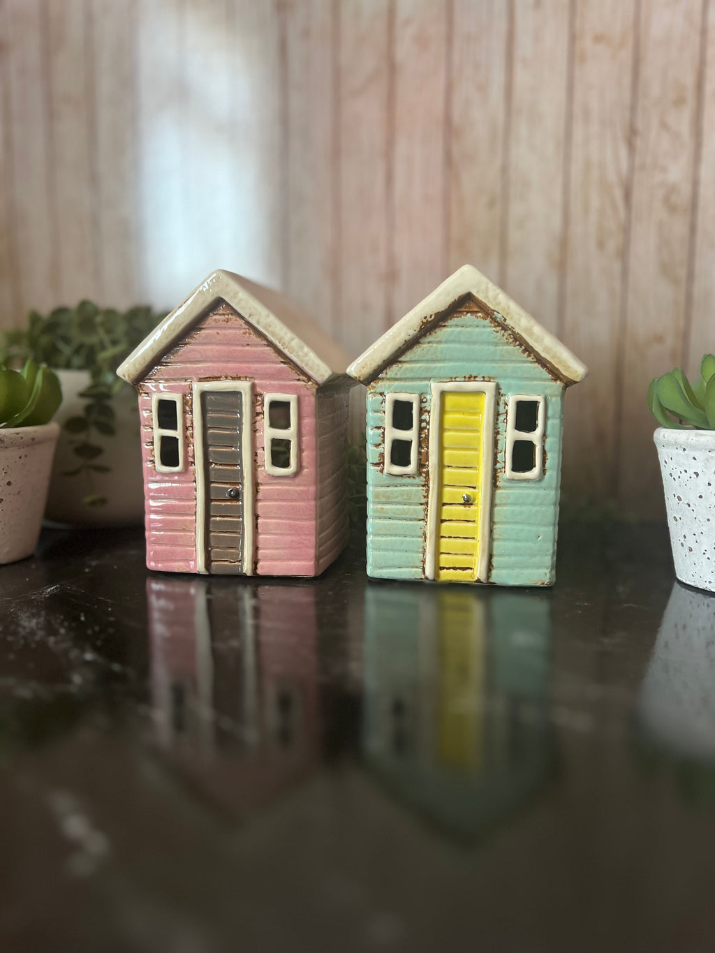 Little Ceramic Beach House Themed Tea Light Holders Aqua Blue or Pink