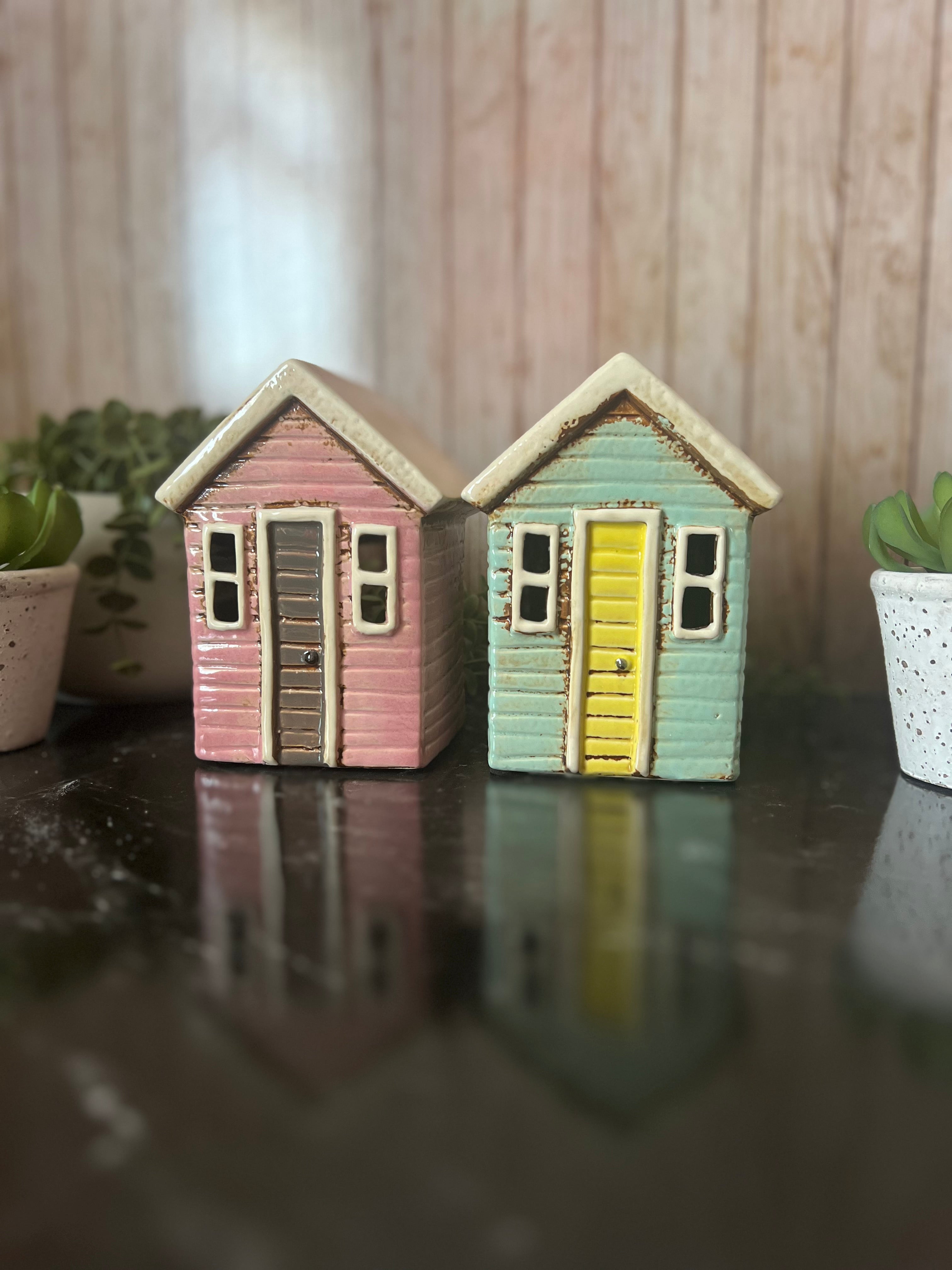 Little Ceramic Beach House Themed Tea Light Holders Aqua Blue or Pink