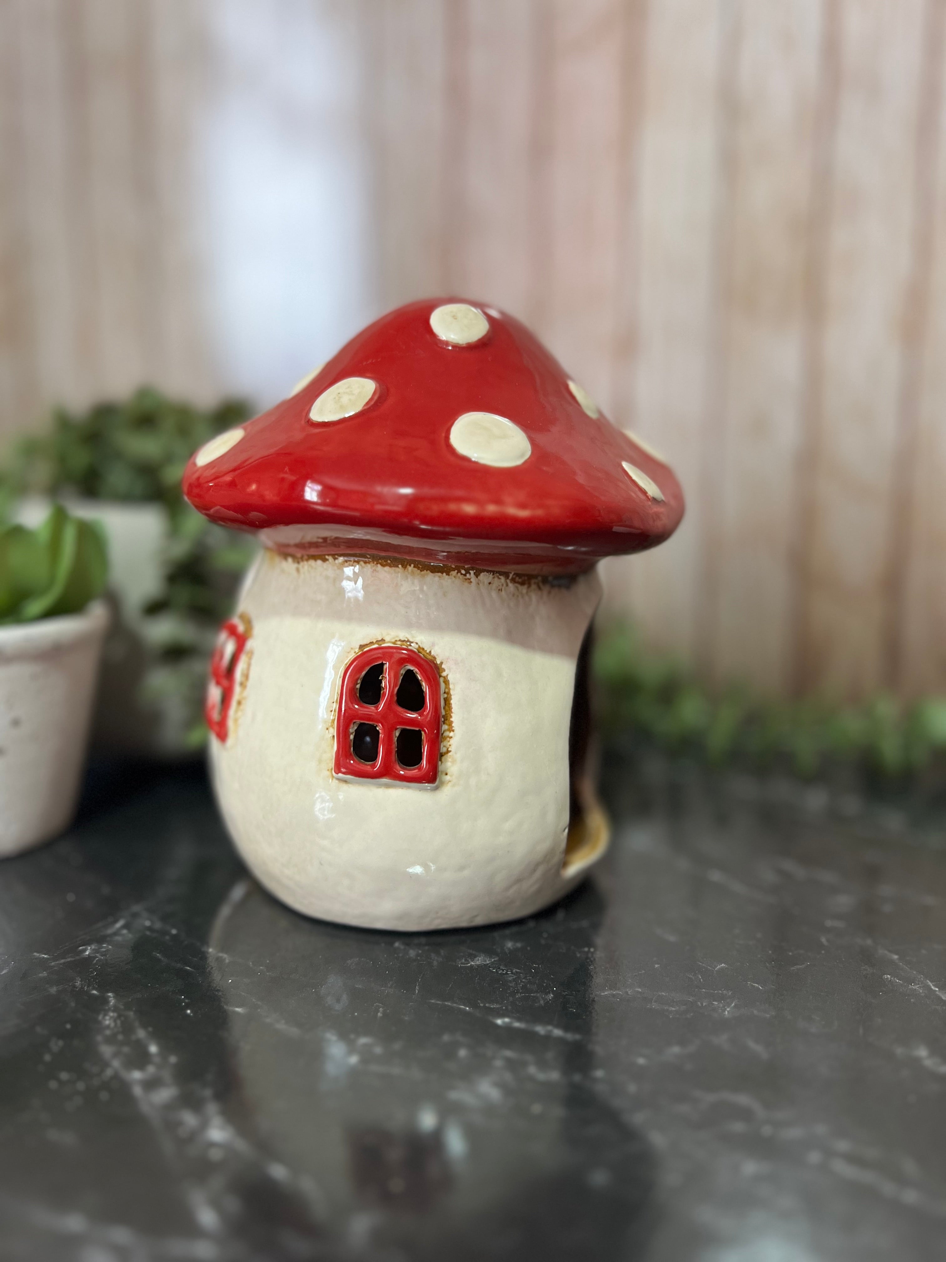 Ceramic Toadstool House Tea Light Holder