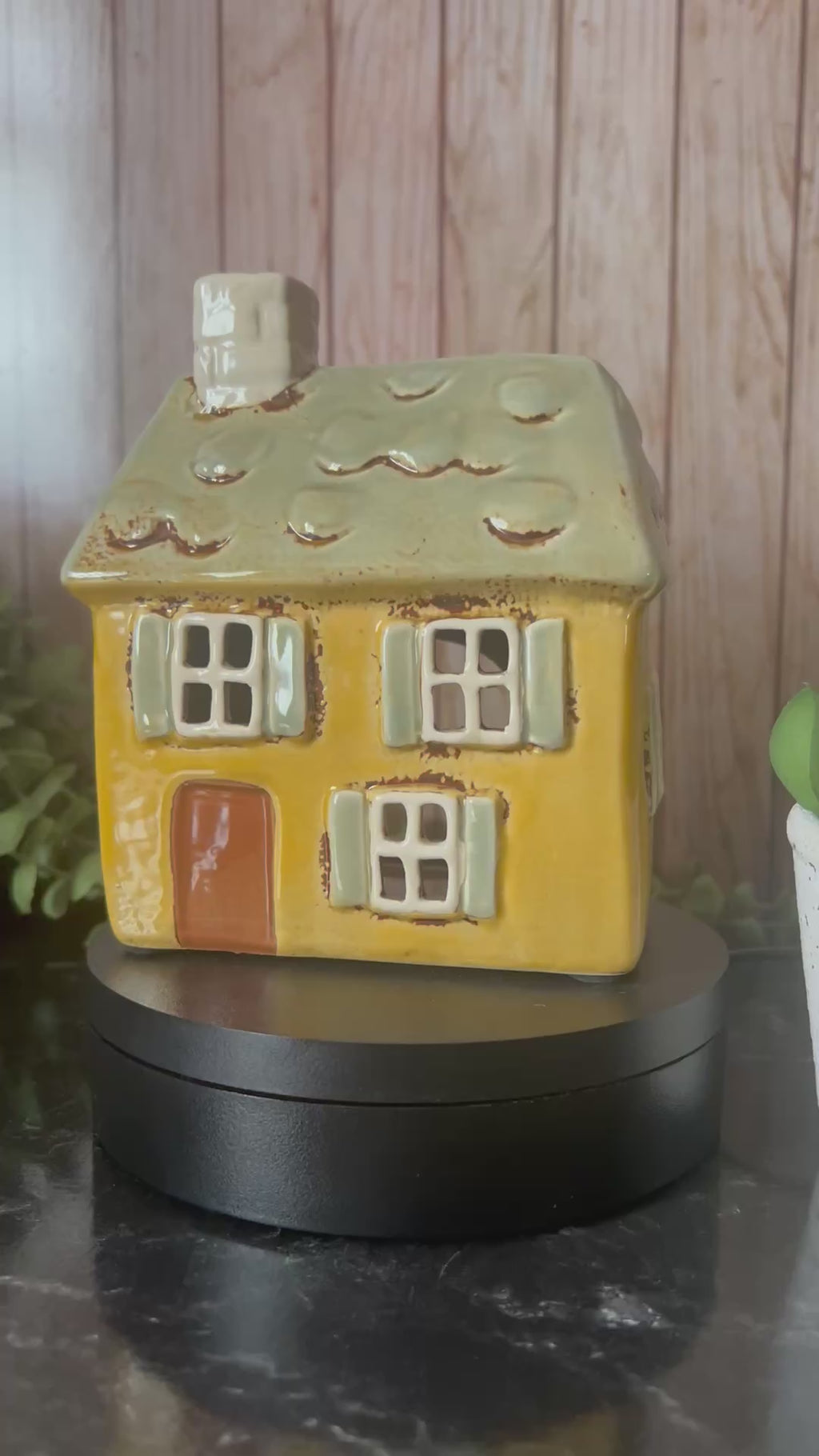 Ceramic Glazed Yellow Shuttered Window House Tea Light Holder
