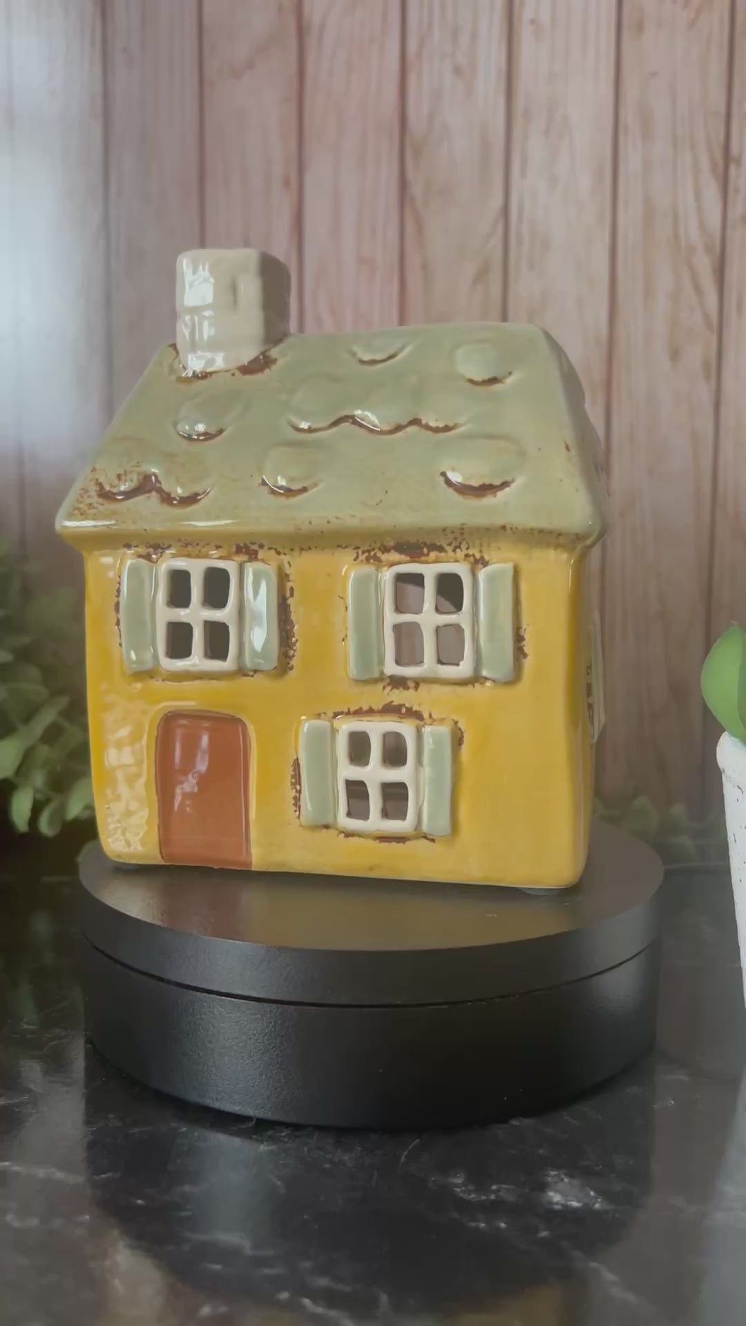 Ceramic Glazed Yellow Shuttered Window House Tea Light Holder