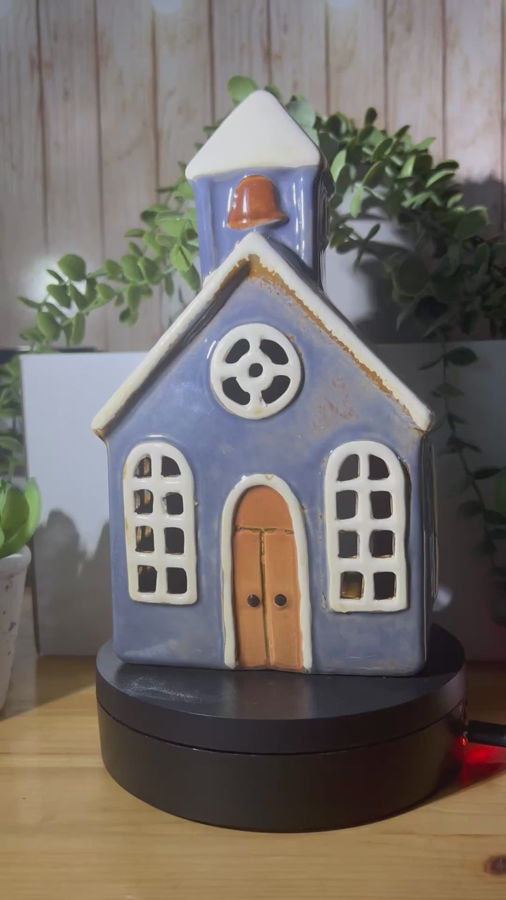 Small Ceramic Church Tea Light Holder with a Bell Tower