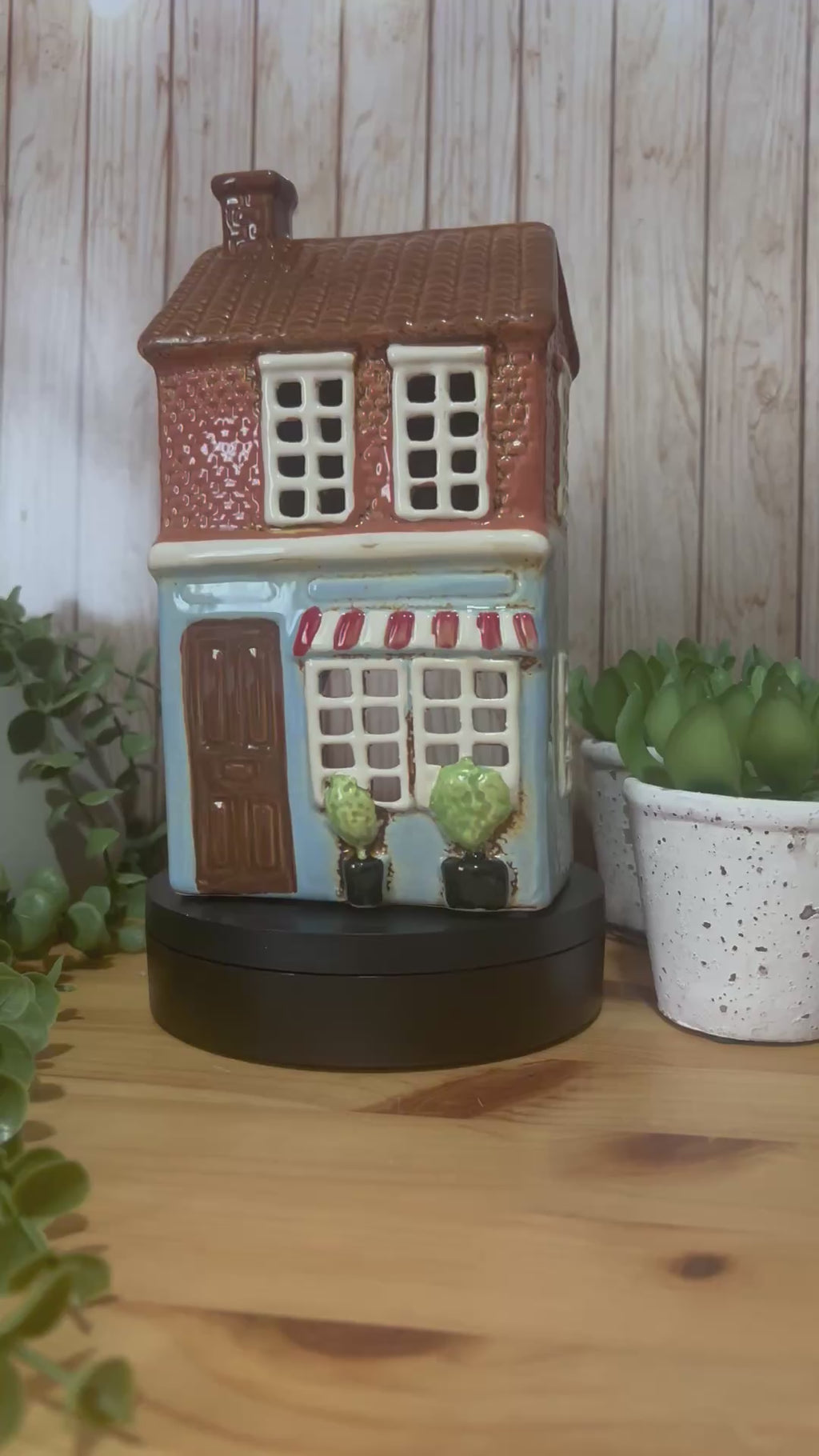 Tall Glazed Ceramic with Awning Tea Light Holder House