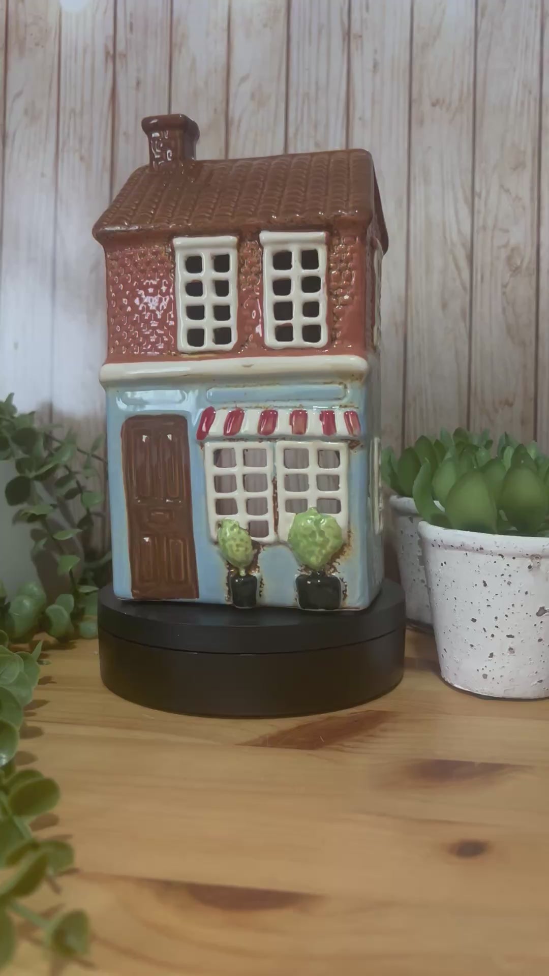 Tall Glazed Ceramic with Awning Tea Light Holder House
